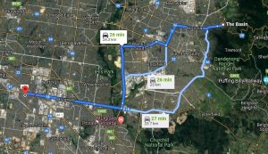 Map showing how far Willow was found from her home in The Basin to Clayton, Melbourne
